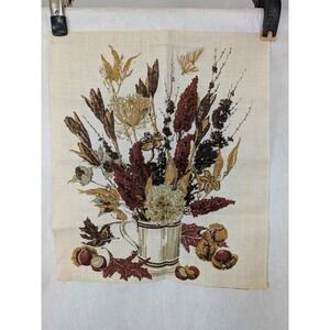 Vtg Mid Century Autumn Floral Tea Towel 1950s Linen Retro Kitchen